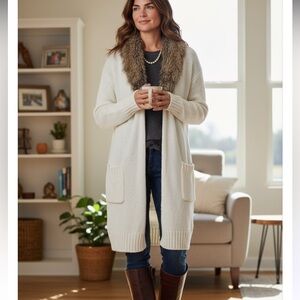 ANTHONY RICHARD EUC MOHAIR LONG BELTED SWEATER OFF WHITE. DETACHABLE SIZE 3X